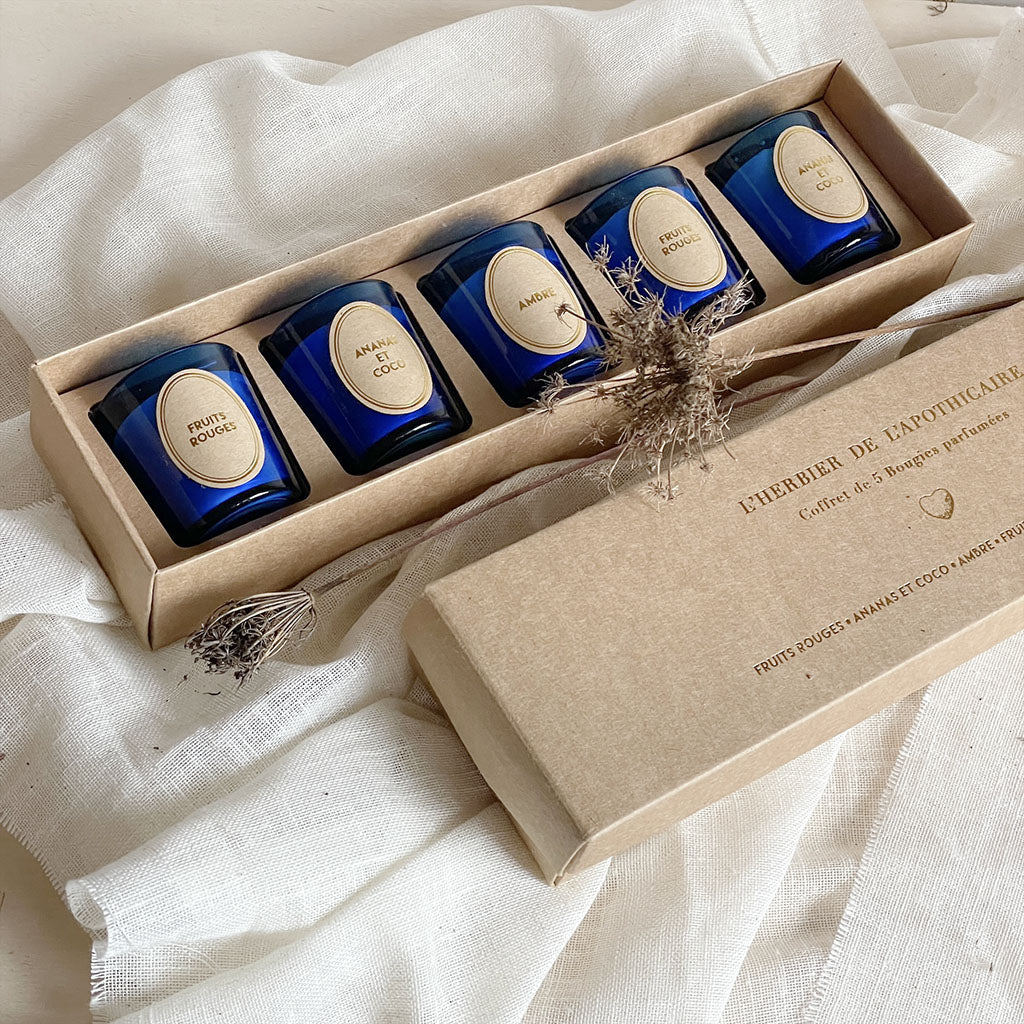 Coffret de 5 Mini Bougies ParfumĂ©es đŻïž : Herbier bleu D4,5 H5cm