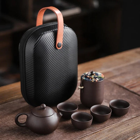 Ensemble de théière portable en céramique - Élégance Kung Fu : tasse à thé Gaiwan pour cérémonie du thé, idéal en voyage en plein air, service - un cadeau exquis